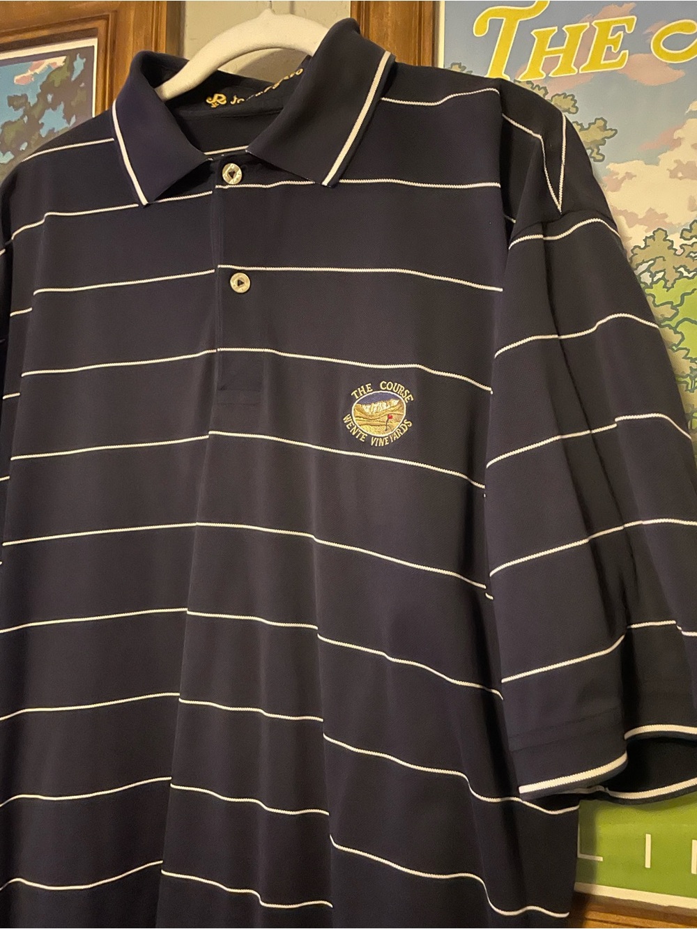 Joey Rodolfo Polo Shirt The Course Wente Vineyards Navy Striped Golf Polo L